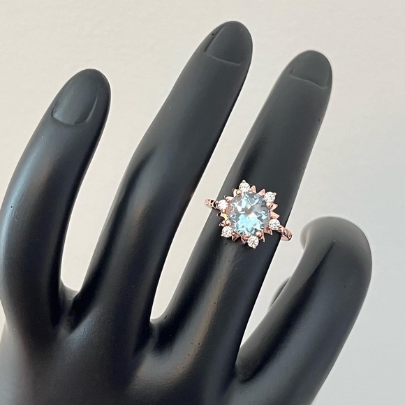 Fine Jewelry 925 Sterling Silver Blue Topaz Ring, Dainty Rose Gold Plated - Picture 9 of 11